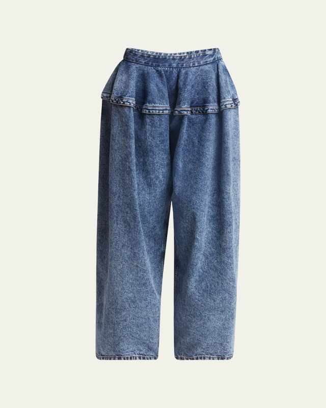 Peplum Denim Baggy Pants